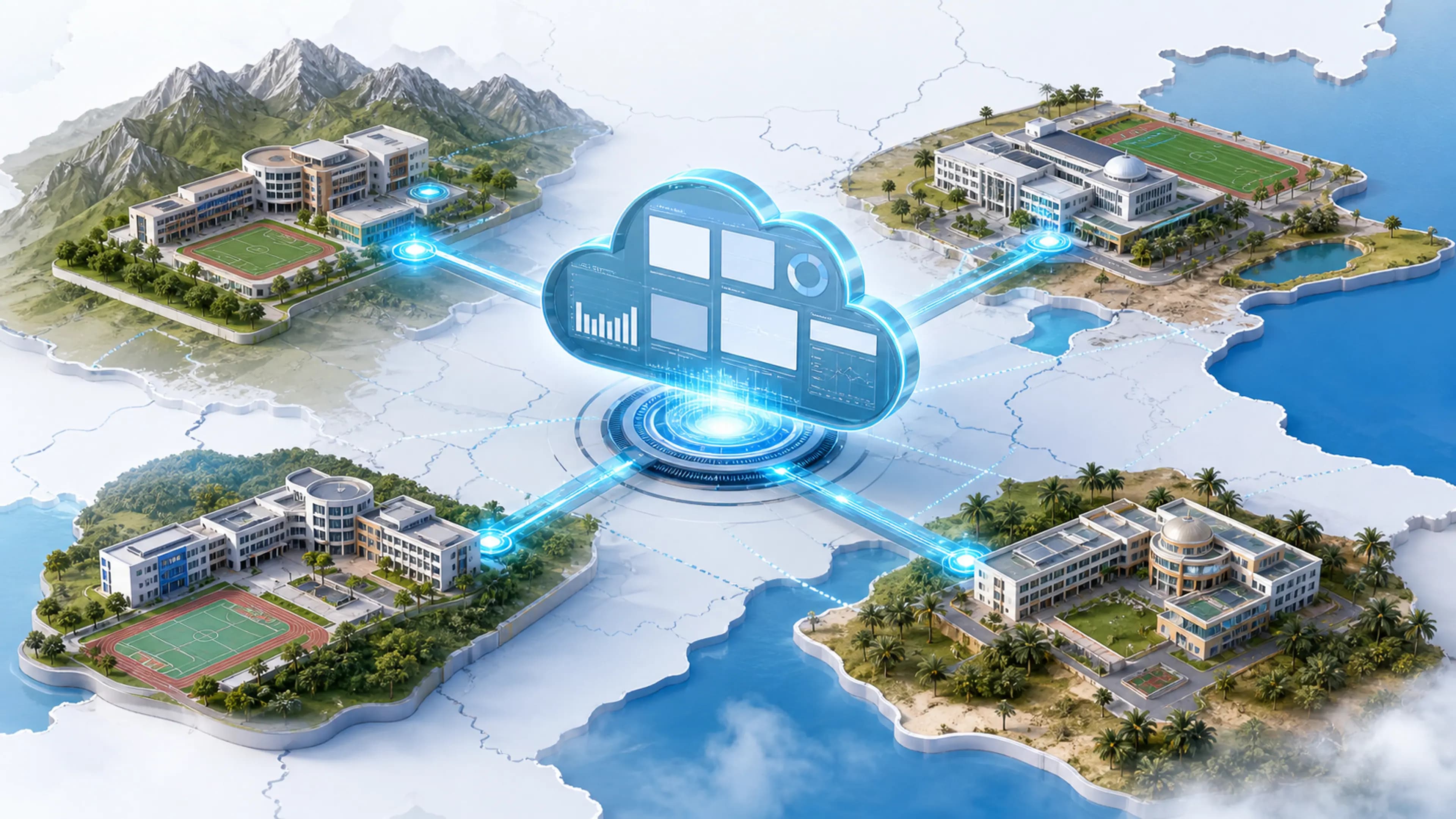 Multiple school branches connected to a central cloud platform