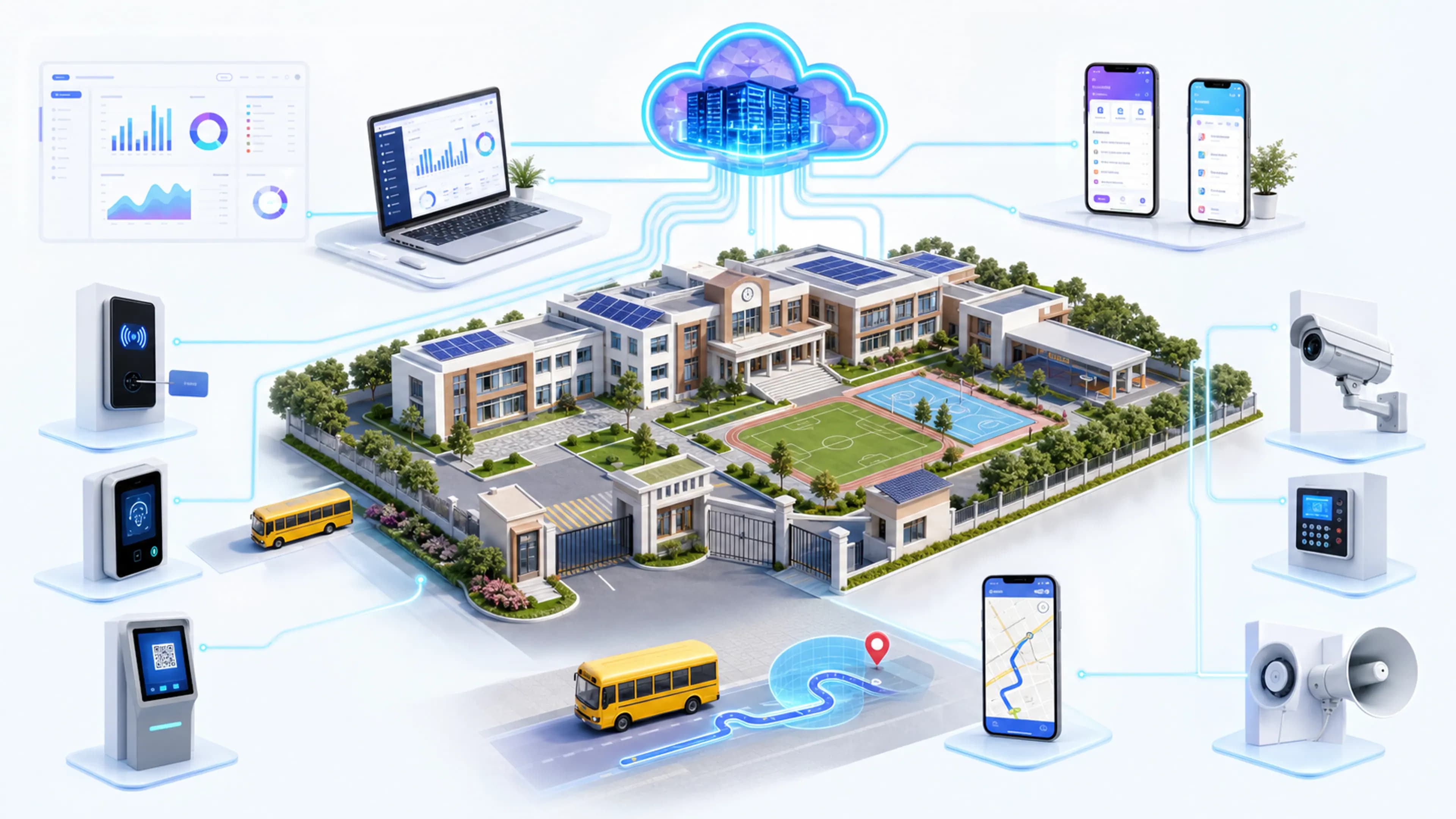 Smart campus connected to cloud, safety and automation systems